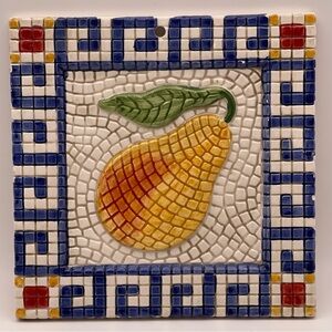 Clay Art Mosaic Pear Trivet Hand Painted Tile 1995 Mediterranean Wall Tile